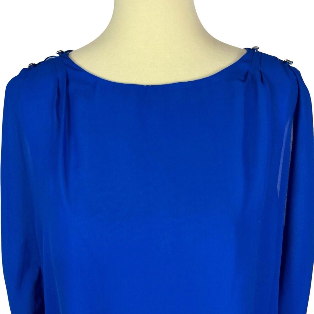 White House Black Market Blue Flowy Chiffon Layered Split Back Sleeveless Top XL - Picture 5 of 12